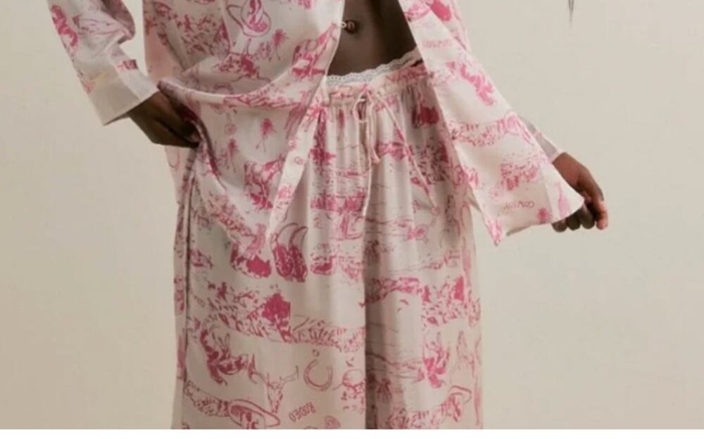 Free People Pajama Pants Dreamy Days Cowboy Rodeo Western Toile Print Pink Small